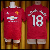 2020-21 Manchester United Home Shirt Size 15-16 Yrs - B. Fernandes #18