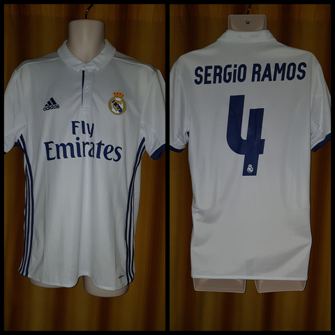 2016-17 Real Madrid Home Shirt Size Medium - Sergio Ramos #4 - Forever Football Shirts