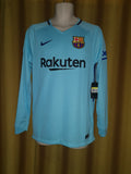 2017-18 Barcelona Long Sleeve Away Shirt Size Small (BNWT With Defects) - Suarez #9