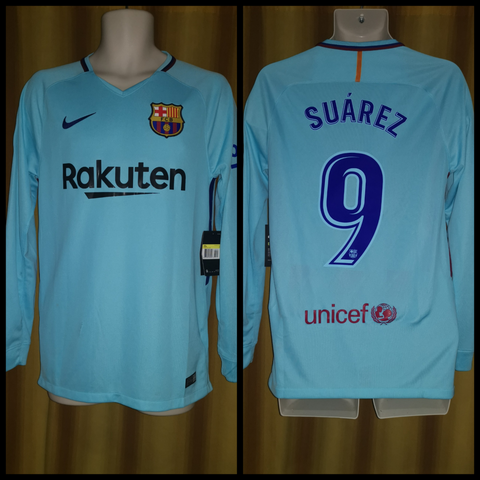 2017-18 Barcelona Long Sleeve Away Shirt Size Small (BNWT With Defects) - Suarez #9