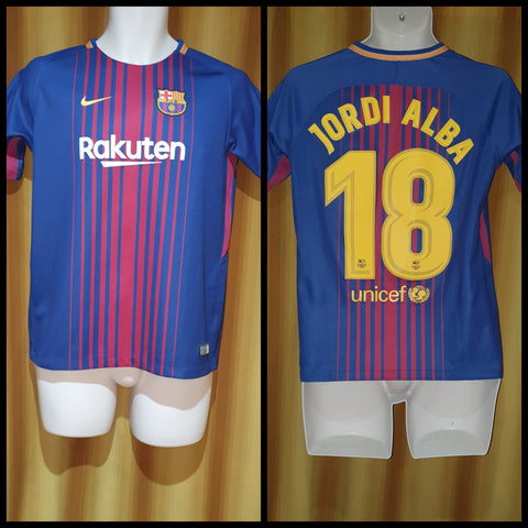 2017-18 Barcelona Home Shirt Size 13-15 Yrs - Jordi Alba #18