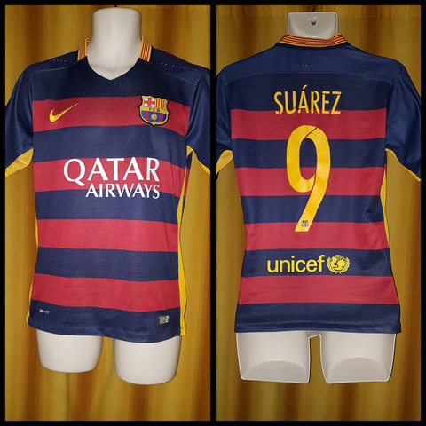 2015-16 Barcelona Home Shirt Size Small - Suarez #9 - Forever Football Shirts